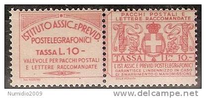 1936 REGNO ASSICURATIVI 10 LIRE MNH ** CERTIFICATO - Taxe Pour Mandats