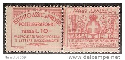 1936 REGNO ASSICURATIVI 10 LIRE MNH ** CERTIFICATO - 2 - Tax On Money Orders