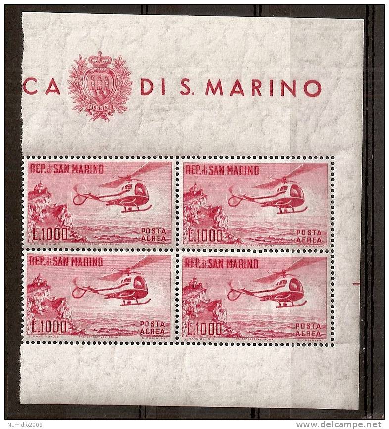 1961 SAN MARINO ELICOTTERO QUARTINA MNH ** CERTIFICATO - Airmail