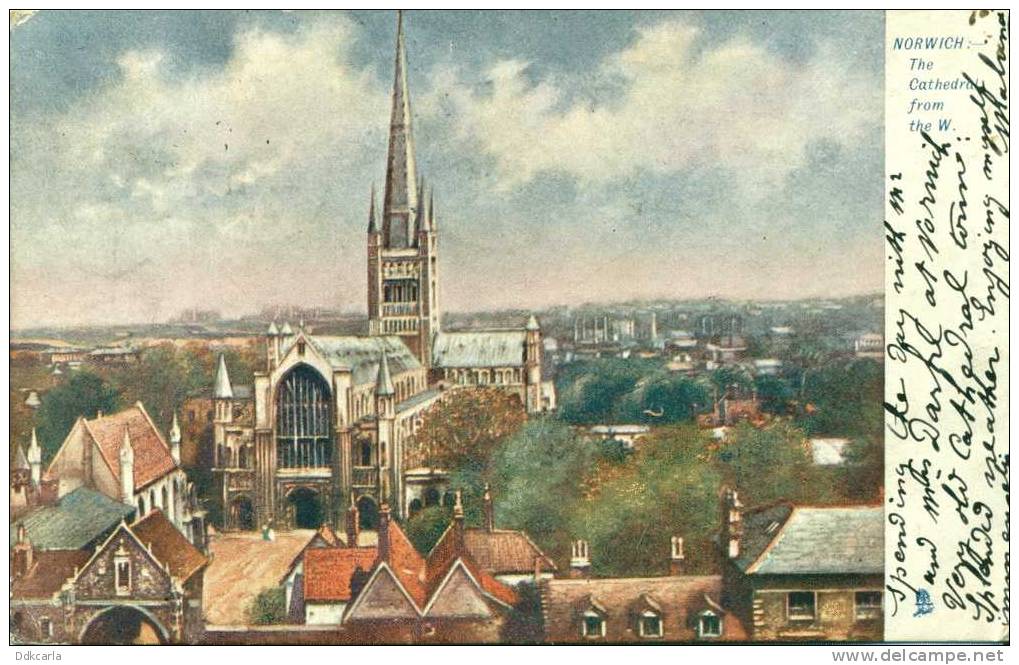 Norwich - The Cathedral From The W. - Look At Backside !! SPECIAL STAMP !!!! - Norwich