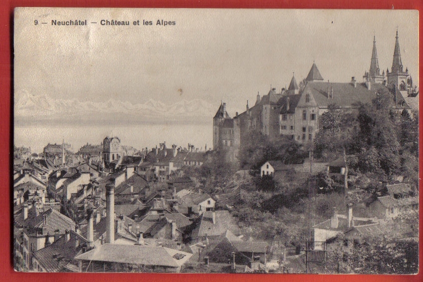 M649 Neuchâtel Château Et Les Alpes.Cachet Marin 1911,timbre Manque.Phototypie 9 - Marin