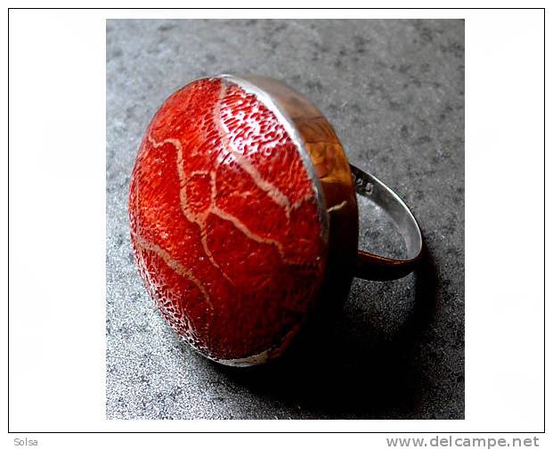 Bague Argent Corail / Silver And Coral Root Ring - Anelli