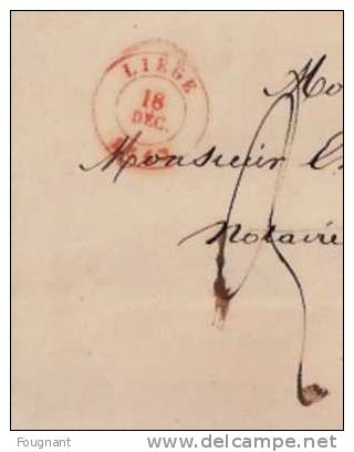 BELGIQUE : :1843:Précurseur:LIEGE Pour MARCHE.Oblit. LIEGE Double Cercle Rouge+Verso:oblit.MARCHE Double Cercle Rouge+Me - 1830-1849 (Onafhankelijk België)