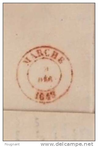 BELGIQUE : :1843:Précurseur:LIEGE Pour MARCHE.Oblit. LIEGE Double Cercle Rouge+Verso:oblit.MARCHE Double Cercle Rouge+Me - 1830-1849 (Belgica Independiente)