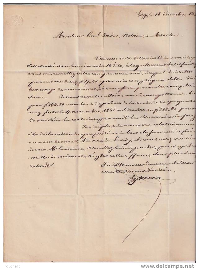 BELGIQUE : :1843:Précurseur:LIEGE pour MARCHE.Oblit. LIEGE double cercle rouge+Verso:oblit.MARCHE double cercle rouge+Me