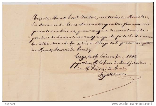 BELGIQUE : :1843:Précurseur:LIEGE pour MARCHE.Oblit. LIEGE double cercle rouge+Verso:oblit.MARCHE double cercle rouge+Me