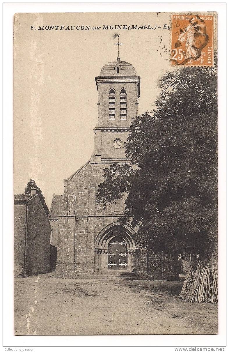 Cp , 49 , MONTFAUCON SUR MOINE , église St Jacques , Dos Vert , Voyagée - Montfaucon