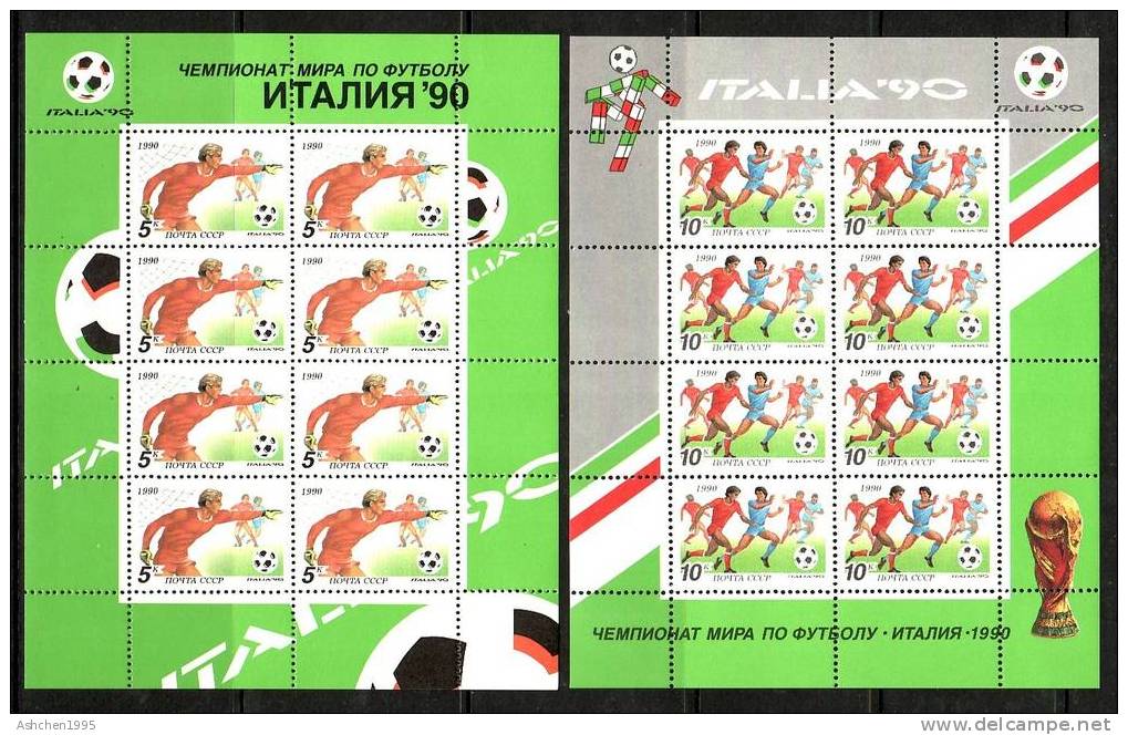 Russia 1990, Sc 5895-96, World Cup Soccer Championships ITALY 1990, 2 MS - MNH ** - Feuilles Complètes