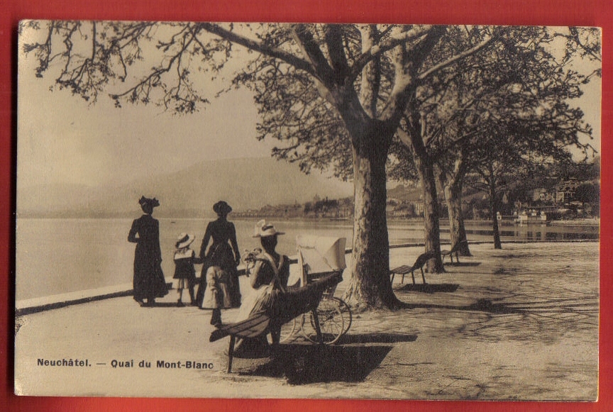 M691 Neuchâtel Quai Du Mont-Blanc,TRES ANIME,landeau,lac,Cachet 1909 V. Aix-les-Bains.Burgy 2333 J - Neuchâtel