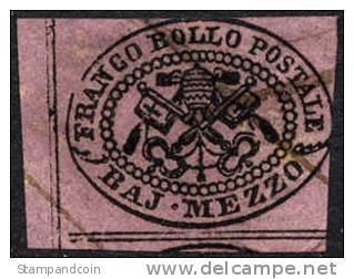 Roman States #1e Used 1/2b Black & Dark Violet Of 1852 - Papal States