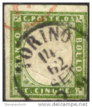 Sardinia #10 Used 5c Green Of 1862-63 - Sardinia