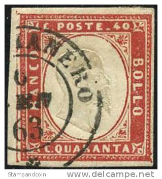 Sardinia #13 Used 40c Red Of 1863 - Sardaigne