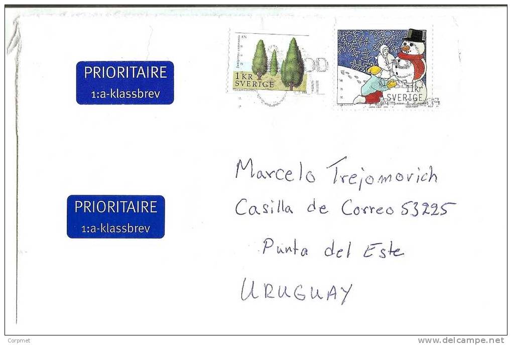 SWEDEN - VF 2010 COVER From VEGBY To PUNTA DEL ESTE, URUGUAY (reception At Back) - Cartas & Documentos