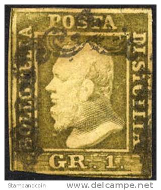 Sicily #12a Used 1g Greyish Olive Green (Type II) From 1859 - Sicilia