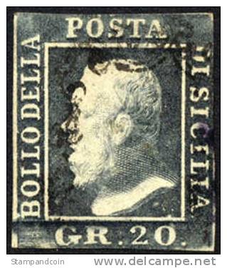 Sicily #17 Used 20g Dark Grey Violet From 1859 - Sicile