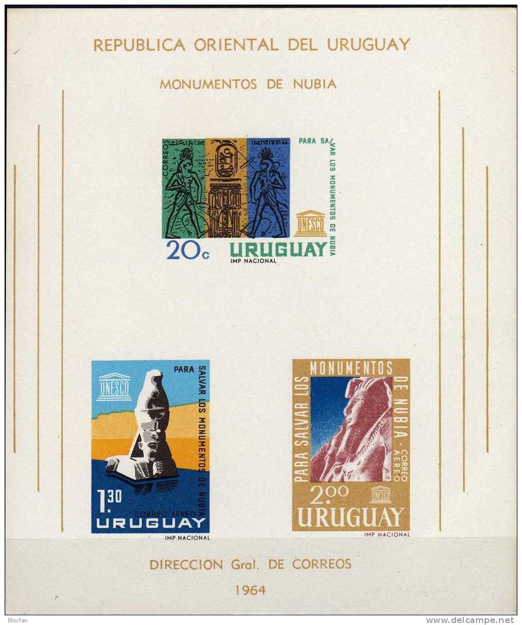 UNESCO Nubische Denkmäler 1964 Uruguay 981/3+Block 5  ** 5€ Rettet Schätze Nubien Bloque Hb Bloc Ms Art Sheet Bf America - Uruguay