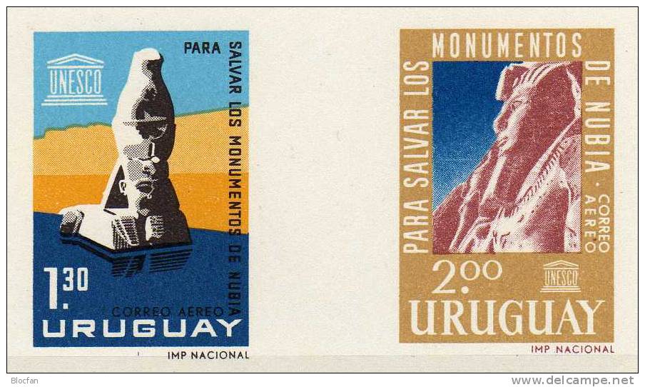 UNESCO Nubische Denkmäler 1964 Uruguay 981/3+Block 5  ** 5€ Rettet Schätze Nubien Bloque Hb Bloc Ms Art Sheet Bf America - Uruguay