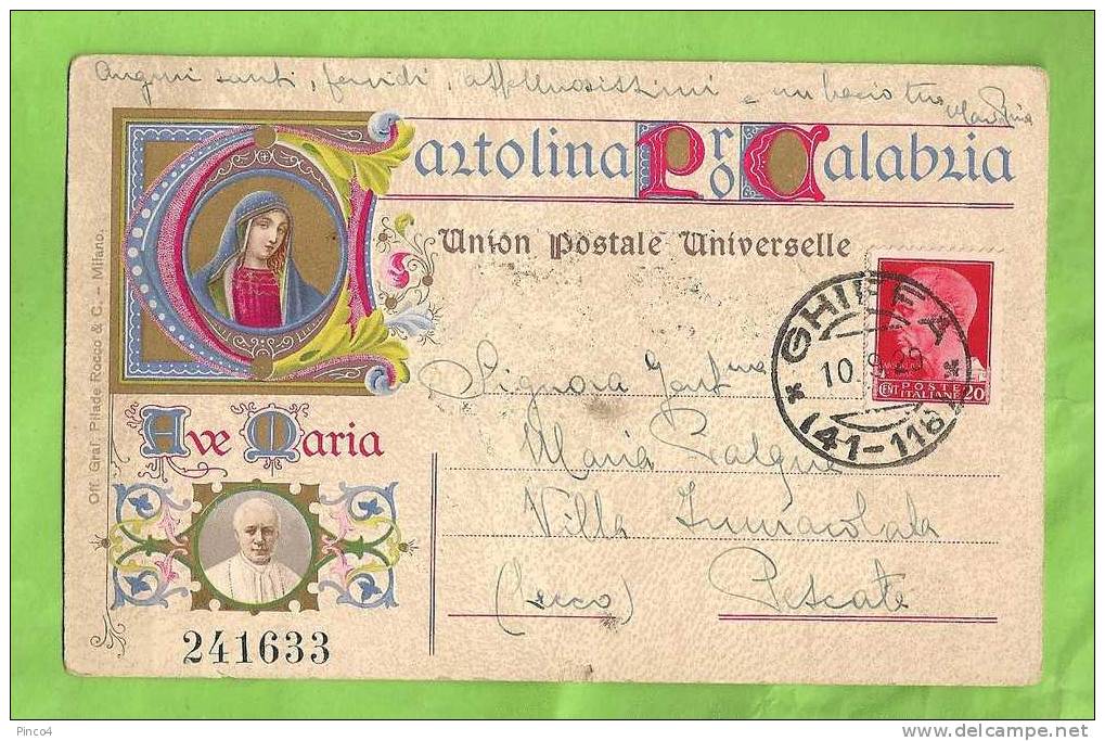 CARTOLINA PRO CALABRIA PIO X CARTOLINA FORMATO PICCOLO VIAGGIATA DA GHIFFA NEL 1929 - Papi