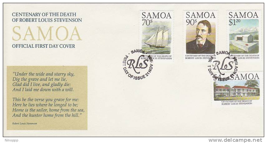Samoa-1994 Centenary Of The Death Of Louis Stevenson FDC - Samoa (Staat)