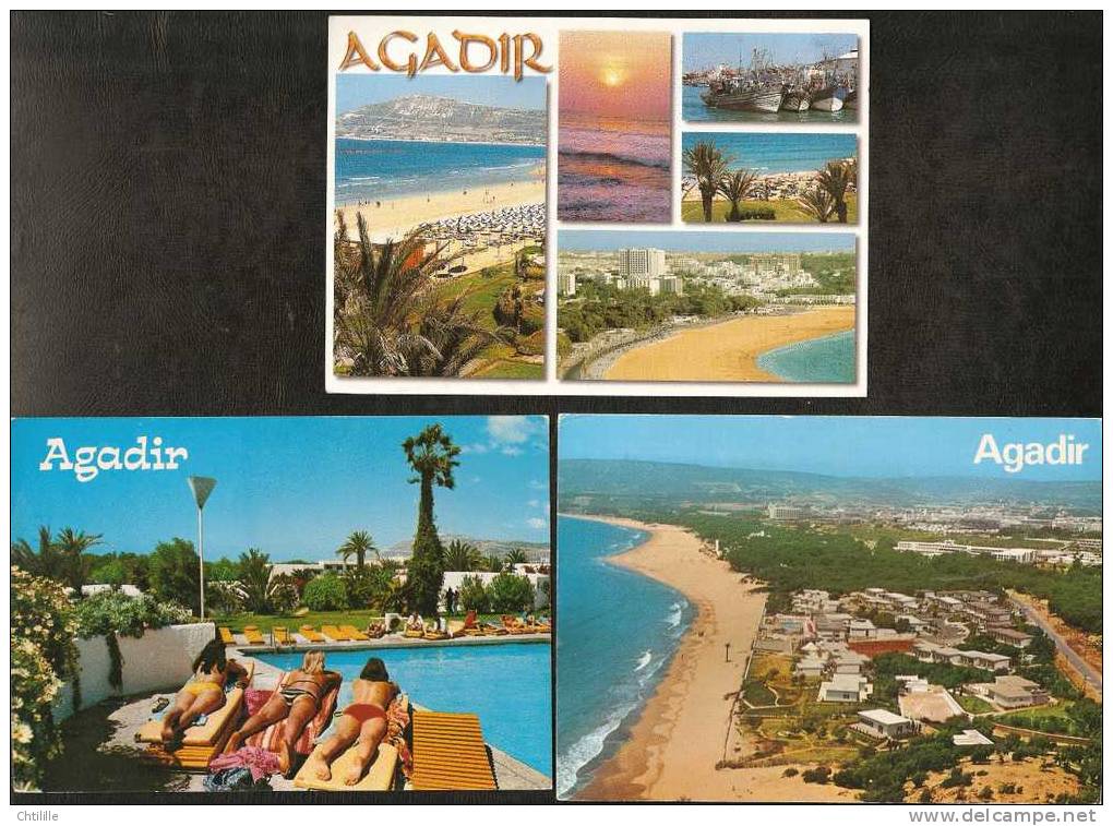 CP373 * LOT DE 3 CARTES CPSM Agadir Vue Aérienne Sur Plage Résidence Club La Kasbah Maroc - Agadir