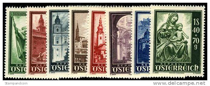 Austria B252-59 Mint Hinged Salzburg Cathedral Semi-Postal Set From 1948 - Ungebraucht