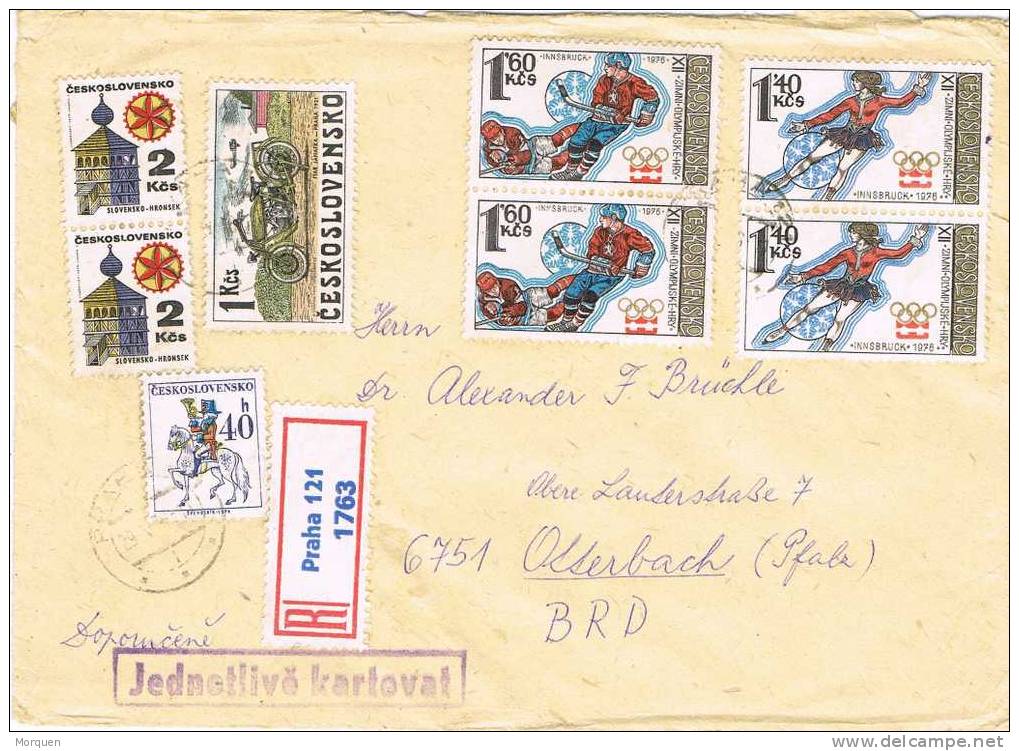 Carta Certificada PRAHA  1974 (checoslovaquia). Vignette, Label. Hockey - Lettres & Documents