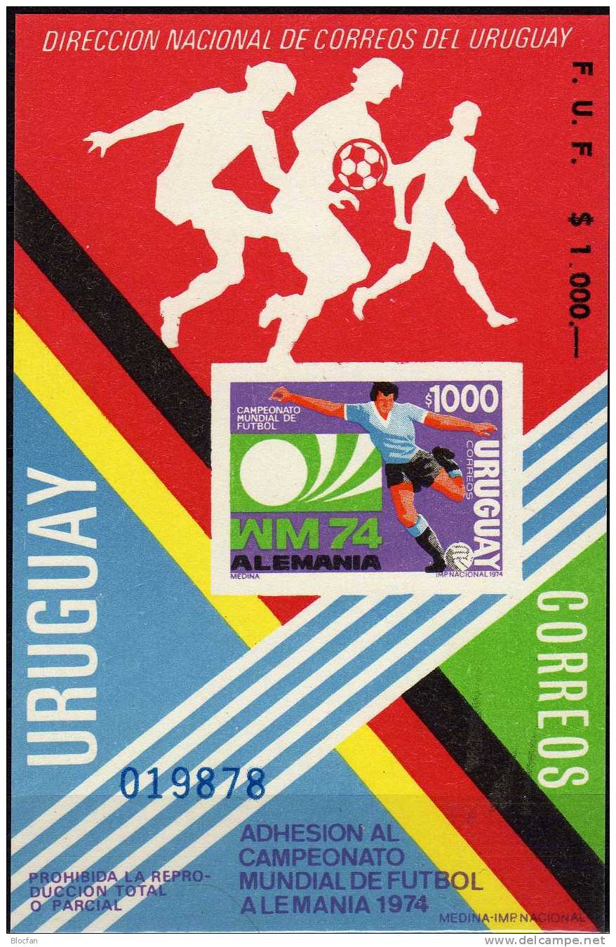 Fussball WM Uruguay 1304 B Aus Block I/74  ** 50€ Stürmer Und Flagge Deutschland Soccer Bloc Souvenir Sheet From America - 1974 – Germania Ovest