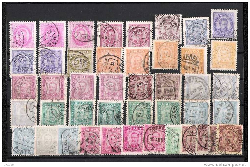 LOT PORTUGAL (o) EFFIGIE LOUIS 1er + CHARLES 1er  + + + 5,10,20,25,50,75,80,100,5 00 REIS TYPES  + + + - Used Stamps