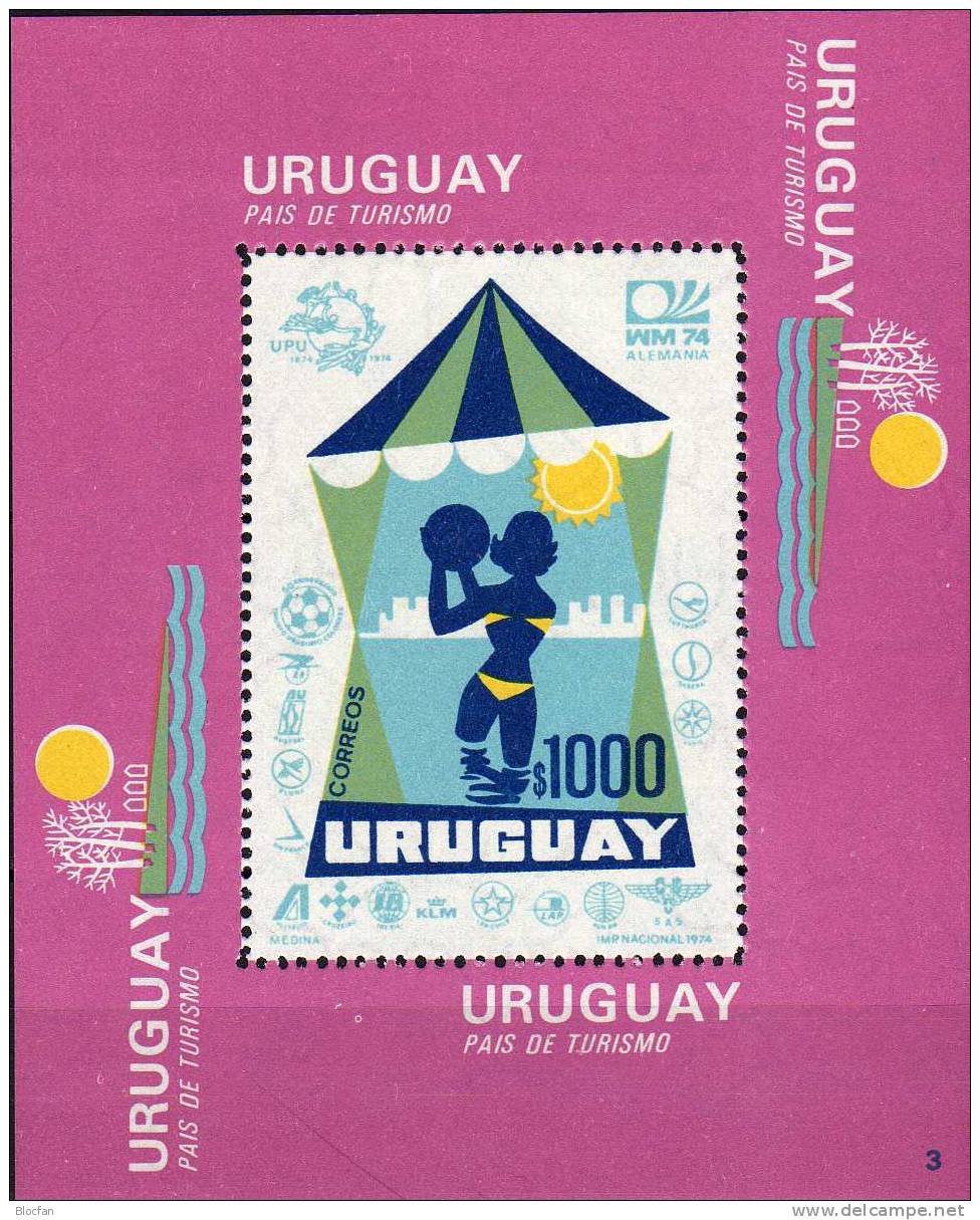 Land Des Tourismus Uruguay  Block 20  ** 38€ Strand-Korb Und Mädchen Mit Ball, UPU, WM, Flugpost - Uruguay