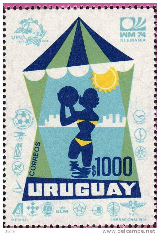 Land Des Tourismus Uruguay  Block 20  ** 38€ Strand-Korb Und Mädchen Mit Ball, UPU, WM, Flugpost - Uruguay