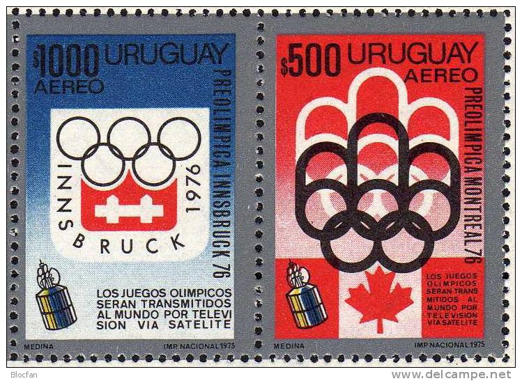 Olympic 1976 Uruguay  Block 24 ** 42€ Olympia-Emblem Innsbruck Austria Montreal Canada Bloque M/s Sport Sheet Bf America - Uruguay