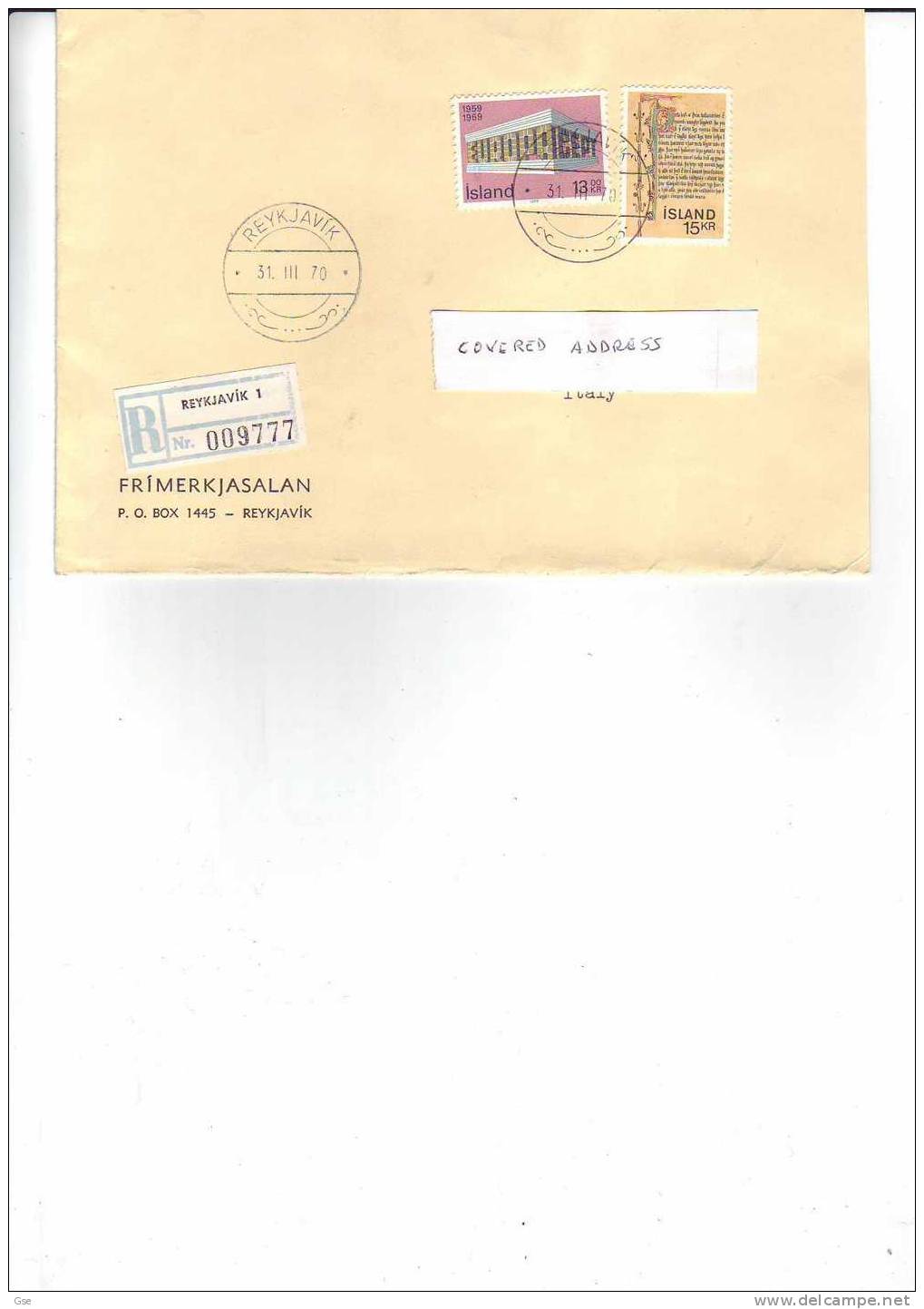 ISLANDA 1970-  Yvert  383-393 Raccomandata  Per L'Italia - Covers & Documents