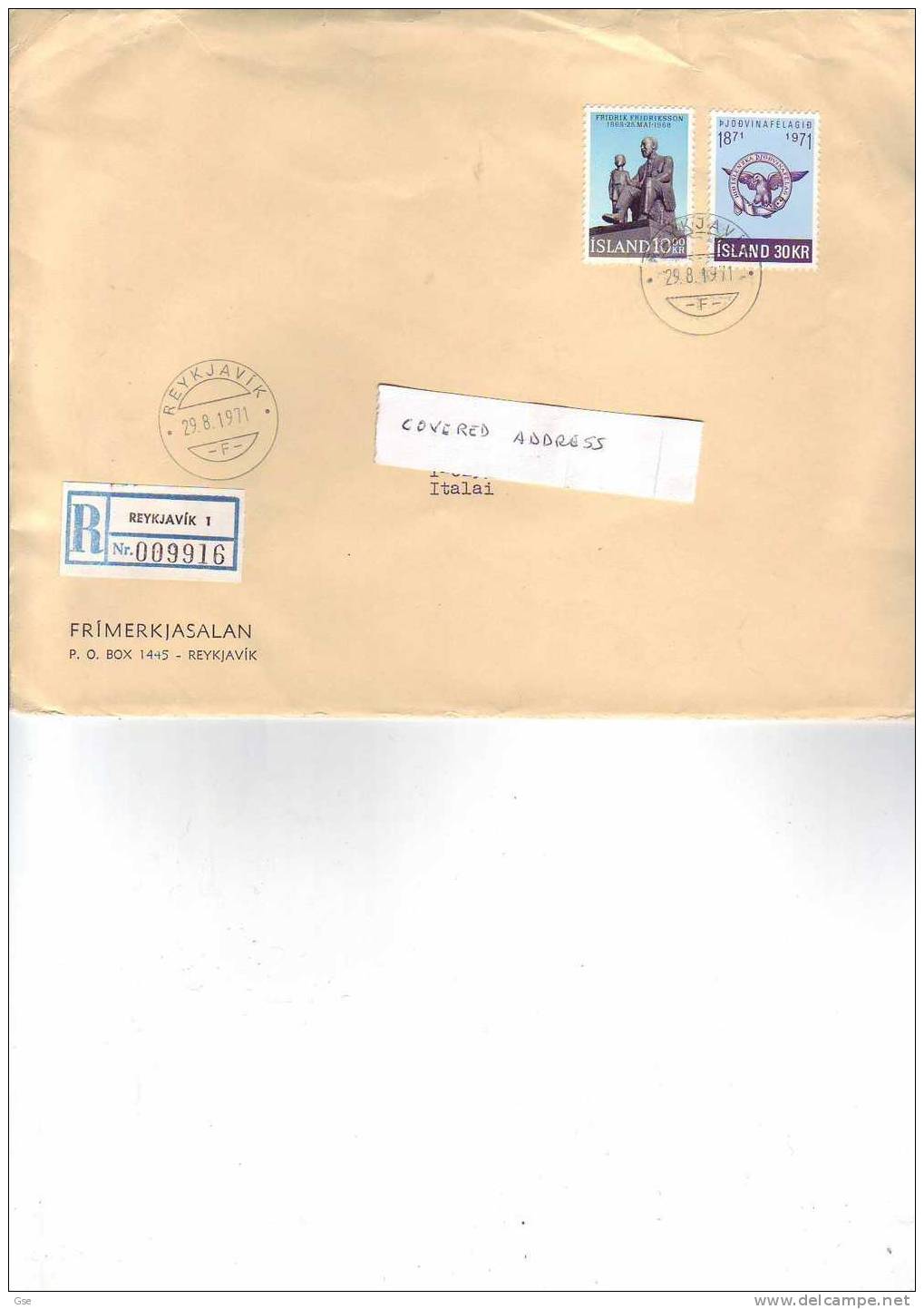 ISLANDA 1971- Yvert  376-408 Raccomandata  Per L'Italia - Covers & Documents