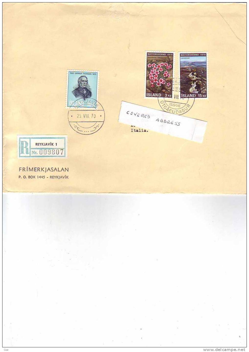 ISLANDA 1970- FDC  Yvert  400/1-398  Raccomandata  Per L´Italia - Storia Postale