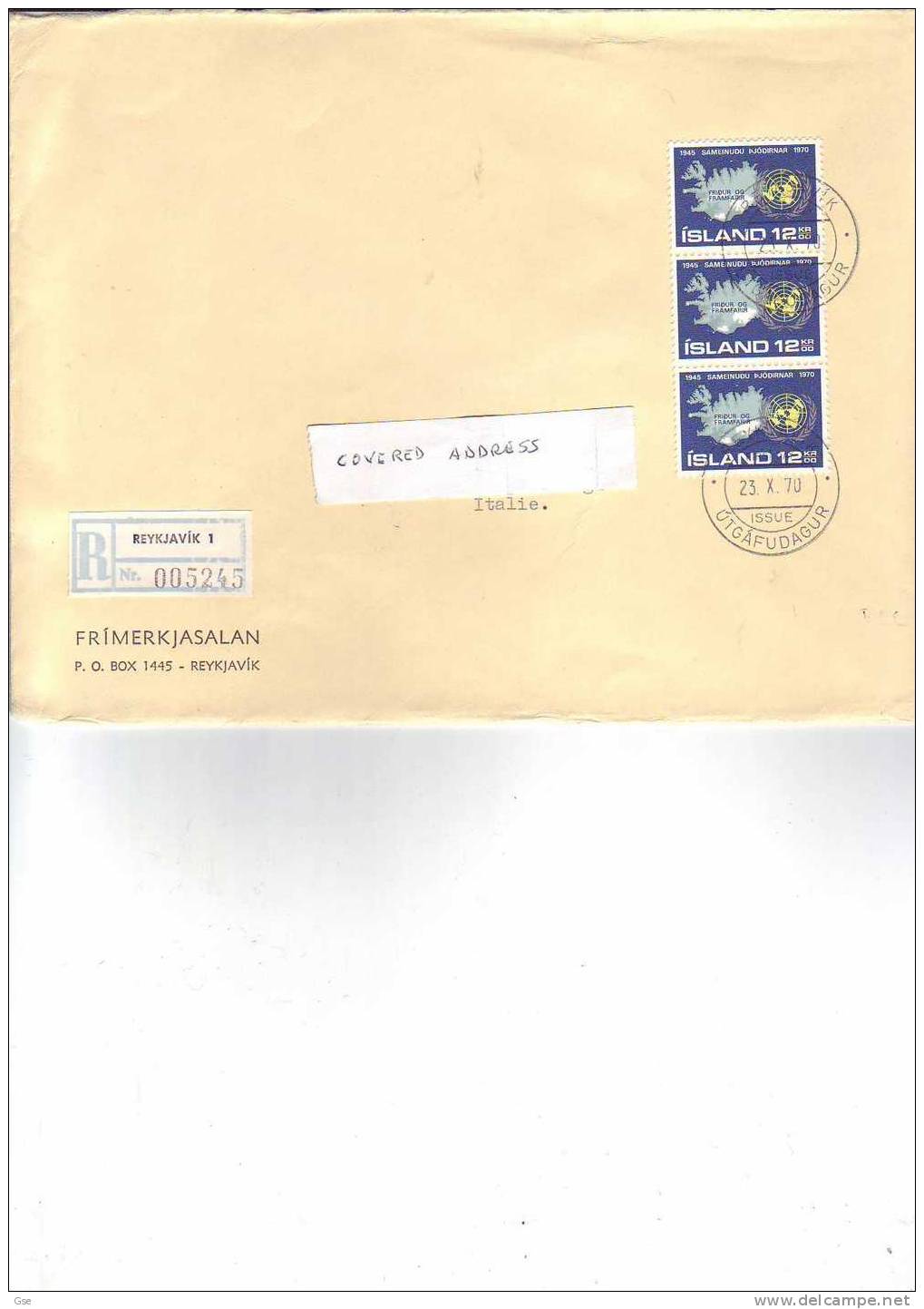 ISLANDA 1970- FDC  Yvert  402 (x3)   Raccomandata  Per L´Italia - Covers & Documents