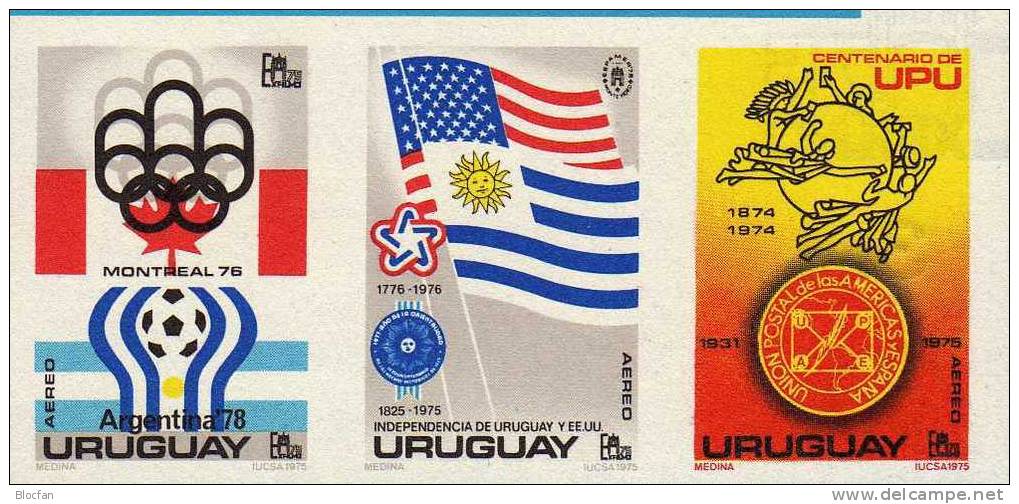 Expo 1975 EXFILMO Uruguay Block 28 A+B ** 66€ Olympiade Fußball-WM 200 Jahre USA100 Jahre UPU Ms Soccer Sheet Bf America - Uruguay