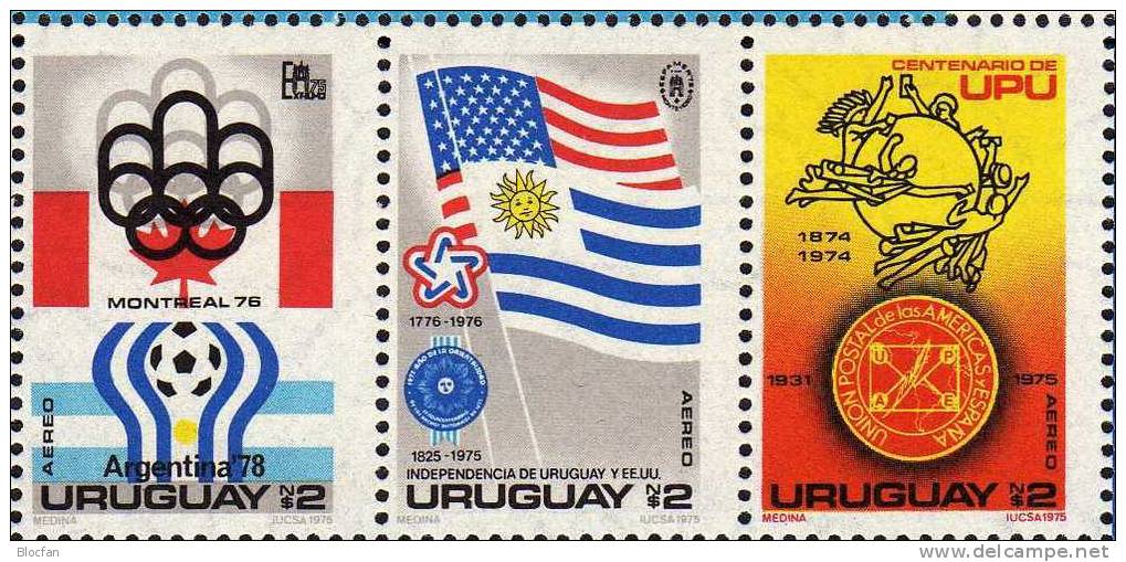 Expo 1975 EXFILMO Uruguay Block 28 A+B ** 66€ Olympiade Fußball-WM 200 Jahre USA100 Jahre UPU Ms Soccer Sheet Bf America - Uruguay