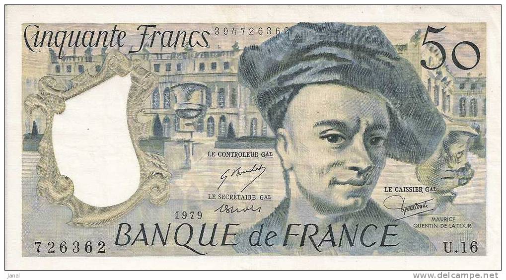 - FRANCE  - BILLETS -  50 F -  QUENTIN DE LA TOUR - 1979 - N° 726362 - - 50 F 1976-1992 ''Quentin De La Tour''