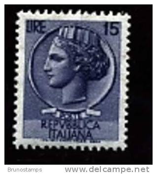 ITALY/ITALIA - 1955  15 L  SIRACUSANA  WMK STARS II  WHEELED 90°  MACHIN MINT NH - Varietà E Curiosità