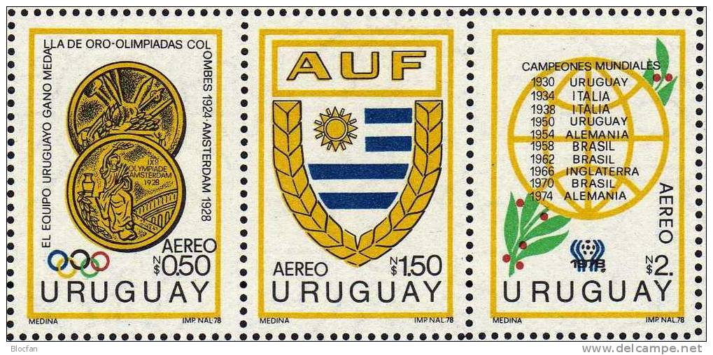 Fußball-WM 1978 Uruguay Block 39 ** 55€ Olympia-Gold 1924/28 Emblem Weltmeister 1930 Bis 1974 Hb Soccer Sheet Bf America - Uruguay
