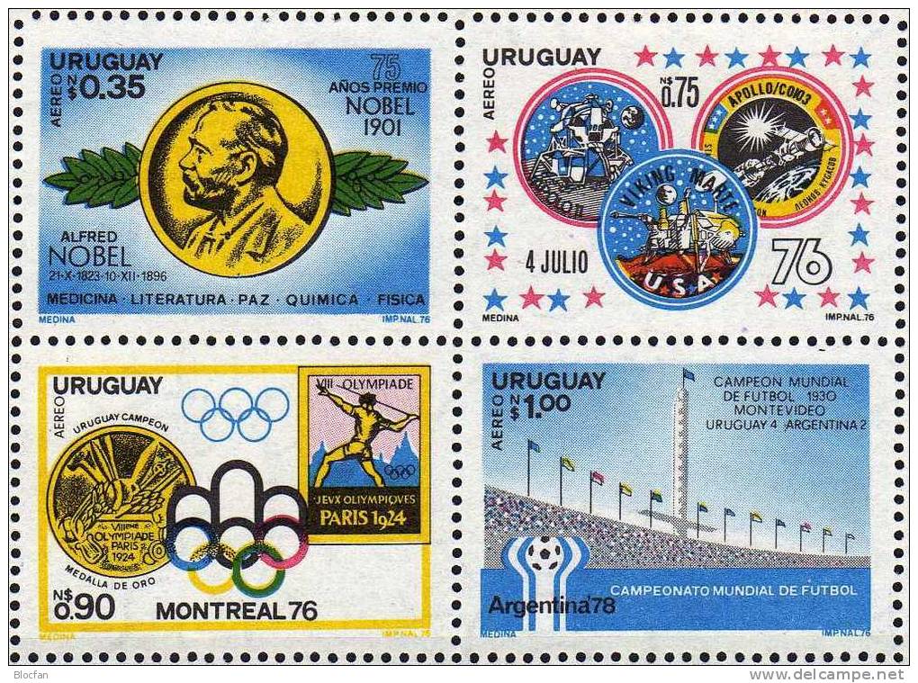 Ereignisse Uruguay Block 32 ** 40€ Nobel-Preis, Apollo 11 Bis Viking , Olympiade 1924, WM-Stadion Montevideo - Verano 1924: Paris