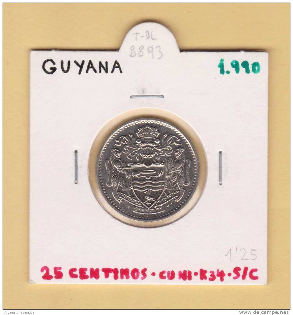 GUYANA   25  CENTIMOS  1.990  CU NI   KM#34   SC/UNC    DL-8893 - Other - America