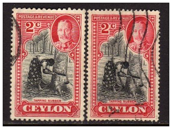 Ceylon, Scott # 264, 264a Used Tapping Rubber, 1935, Different Perfs - Ceylan (...-1947)