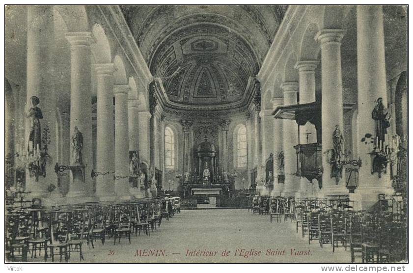 Menen :  Intérieur De L'église Saint Vaast ( Geschreven 1914 Met Zegel ) - Menen