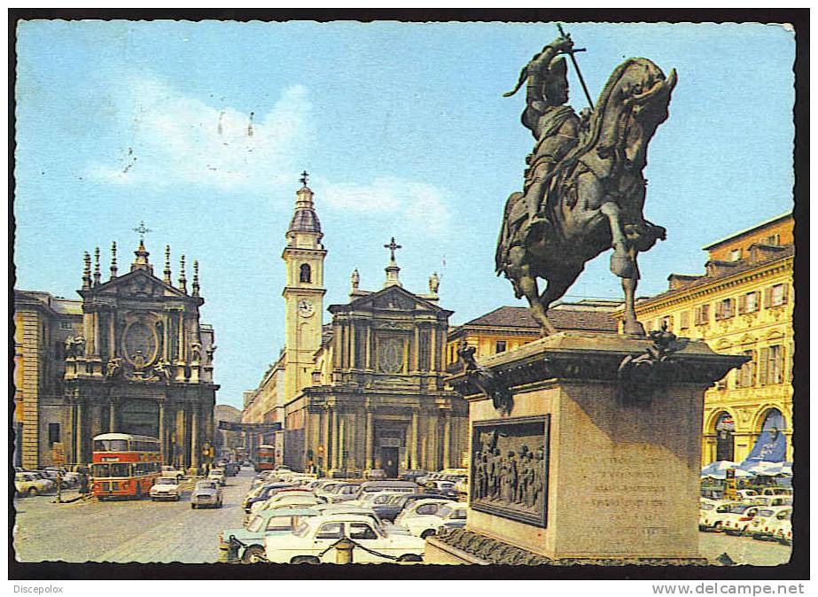 B1179 Torino - Piazza S. Carlo - Monumento A Emanuele Filiberto Di Savoia - Auto D´epoca, Car, Voiture - Andere Monumente & Gebäude