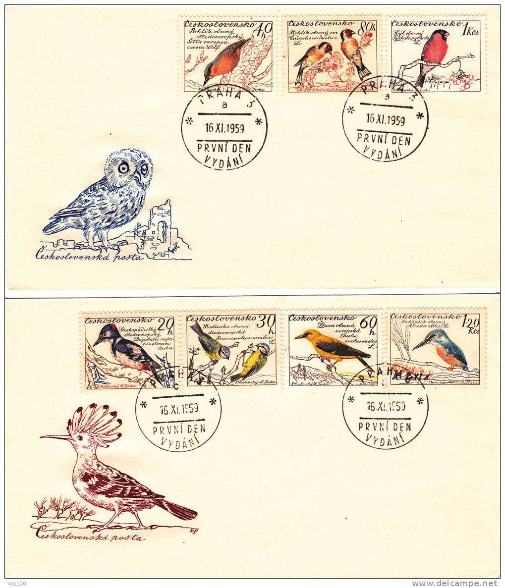 BIRDS - ALBATROS - ALCEDO ATTHIS - Owl,Passareux,Grimpeurs - 1959 ,2x Covers Obliteration FDC CSSR.. - Albatros