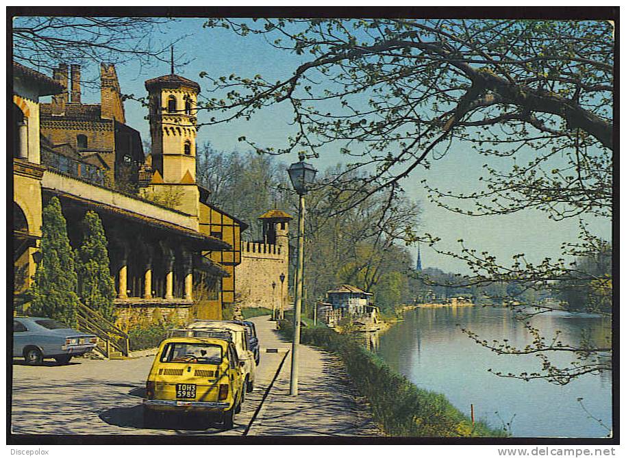 B1193 Torino - Il Castello Medioevale E Fiume Pò - Fiat 126, Renault 4 - Auto D´epoca, Car, Voiture - Trasporti