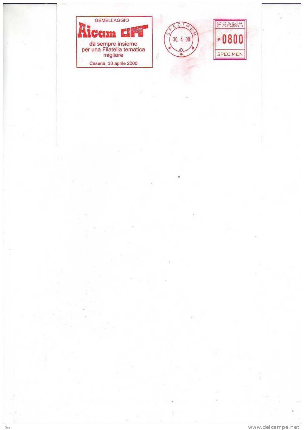 ITALIA 2000 - Cartolina "specimen" - AICAM-CIFT - Automaatzegels [ATM]