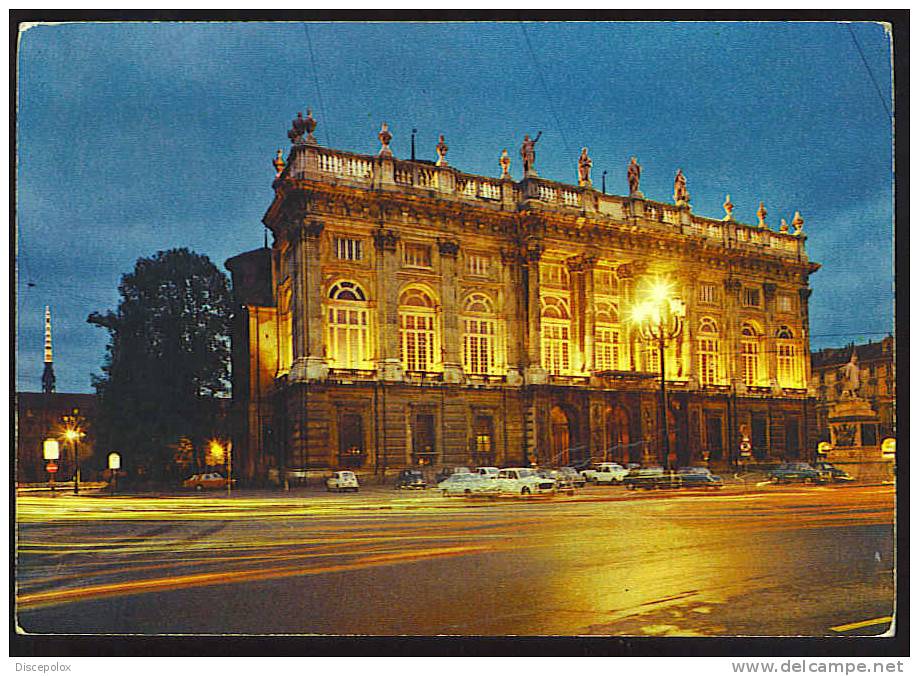 B1195 Torino - Piazza Castello E Palazzo Madama,  Notturno - Auto D´epoca, Car, Voiture / Viaggiata 1973 - Places