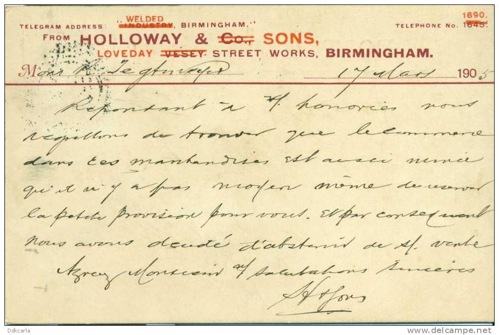 Birmingham - From HOLLOWAY & Sons 1905 - Publish Card !! - Birmingham